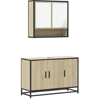 vidaXL Vidaxl - Set De Muebles De Ba&ntilde;o 2 Pzas Madera Contrachapada Roble Sonoma