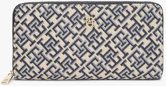 Tommy Hilfiger Womens Monogram Jacquard Large Zip Wallet - Blue Mono