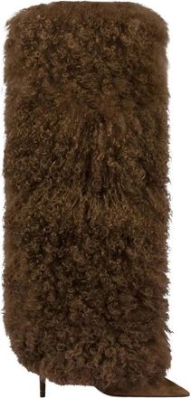 PARIS TEXAS Furry Stiletto Boot 105 - Dames - Laarzen met Hak - Bruin - 38 EU - Leer - Schoenen