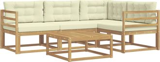 vidaXL Conjunto De Sof&aacute;s De Exterior 5 Uds. Blanco Y Crema Poli&eacute;ster Vidaxl