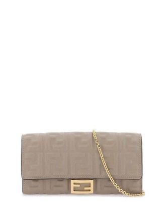 Fendi Fendi Grey Lambskin Baguette Continental Wallet With Chain (Authentic Pre- Loved)
