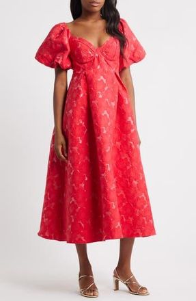 Sister Jane Maria Jacquard Puff Sleeve Midi Dress in Red at Nordstrom Rack, Size X-Small