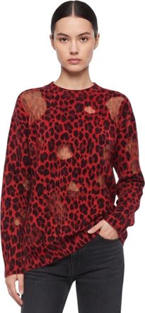 Versace Red Animal Print Crew Neck Sweater