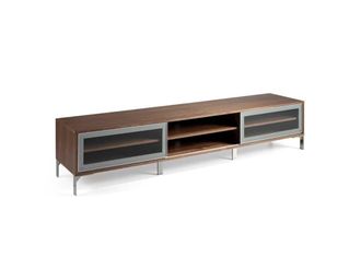 Pondecor Interiorismo M&oacute;dulo de TV Argel patas metal cromo y mueble MDF chapado nogal y gris