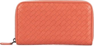 Bottega Veneta Pre-owned Womens Intrecciato Zip Around Wallet - Orange - One Size