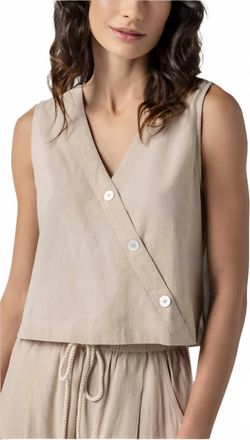 Lilla P Cross Front Sleeveless Top In Flax