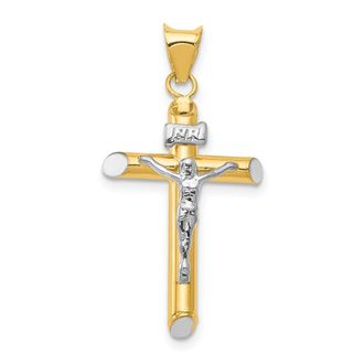 Diamond2Deal 14k Two-tone Gold Rhodium Inri Crucifix Pendant