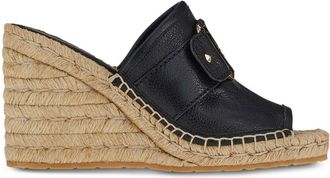 Ferragamo logo-plaque espadrille wedges - women - Goat Skin/Rubber/Recycled Polyester - 10C - Black