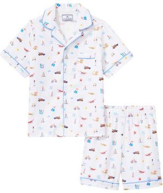 Petite Plume Kids Summer Nostalgia Cotton Blend Pajama Shorts Set in White at Nordstrom, Size 3T