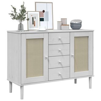 Berkfield Home Sideboard SENJA Rattan Look White 112x40x80 cm Solid Wood Pine | Size: 112 x 40 x 80 cm