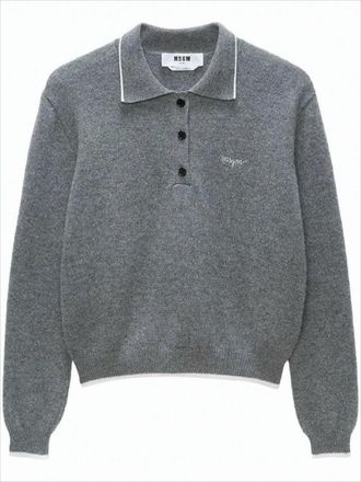 Msgm Polo Knit Sweater With Subtle Piping And Ribbed Details