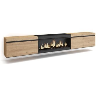 Skraut Home Skraut Home - Mobile tv Soggiorno, Ampio spazio a disposizione, 288x45x35 cm, tv di grande formato, Camino elettrico xxl, Sospeso, da appendere