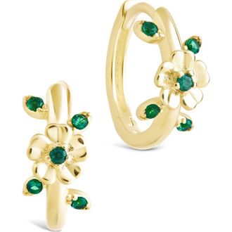 Sterling Forever Cambrie Cubic Zirconia Flower Hoop Earrings in Gold at Nordstrom