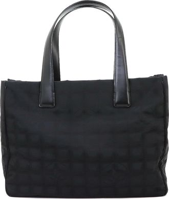 Chanel Black Jacquard Leather Handbag Tote Bag (Pre-Owned)