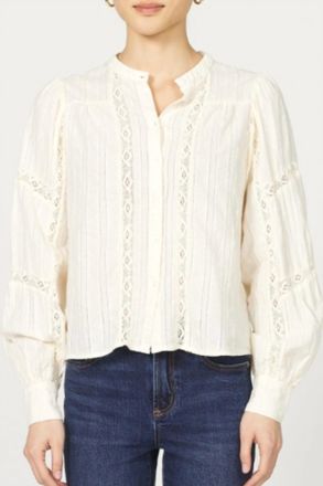 Dear John Denim Alberta Long Sleeve Ruffle Blouse In Whitecap Gray