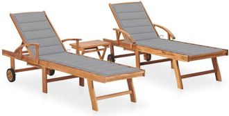 vidaXL Vidaxl - Tumbonas Con Mesa Y Coj&iacute;n 2 Unidades Madera Maciza De Teca