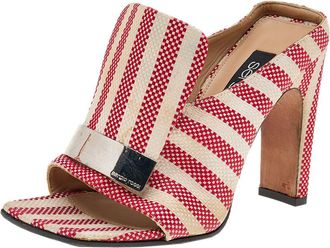 Sergio Rossi Multicolor Striped Fabric Slide Sandals