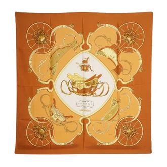 Herm&egrave;s Pre-owned Springs Ledoux Silk Carre 90 Copper Silk - Dames - Vintage Accessoires - Bruin - ONE Size - Vintage