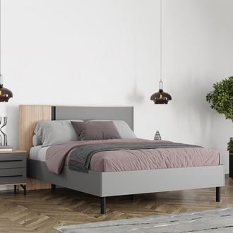 Dmora Cama Doble Banff, Dimensiones Del Colch&oacute;n 180x200 Cm, Peso Soportado 200 Kg, Doble, Gris Oscuro