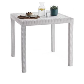 Dmora Mesa De Exterior Dguidon, Mesa Cuadrada Fija, Mesa De Jard&iacute;n Multiusos Efecto Rat&aacute;n, 100% Made In Italy, 80x80h74 Cm, Blanco - Dmora