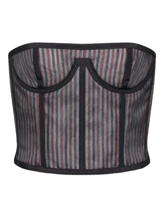 Thom Browne striped lace-up corset - women - Polyamide/Silk/Cupro/Cotton/Silk - 42 - Black
