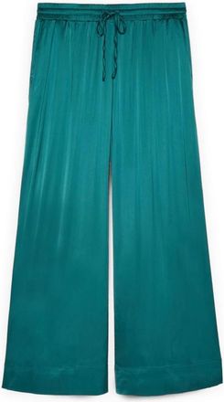 Fiorella Rubino Wijde pijpen broek in viscose satijn - Dames - Wijde Broeken - Groen - XS - Satijn - Broeken