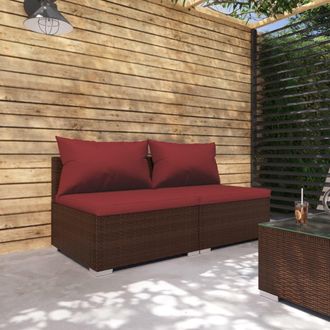 vidaXL Set Muebles De Jard&iacute;n 2 Piezas Y Cojines Rat&aacute;n Sint&eacute;tico Marr&oacute;n Vidaxl