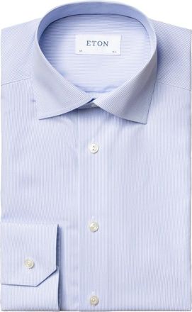 Eton Modern gestreept poplin overhemd - Heren - Zakelijke Overhemden - Blauw - 4XL - Katoen - Overhemden