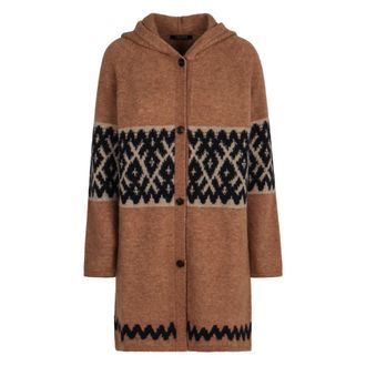 Max Mara Cardigans, female, Brown, L, Hooded Wool Blend Maxi Cardigan