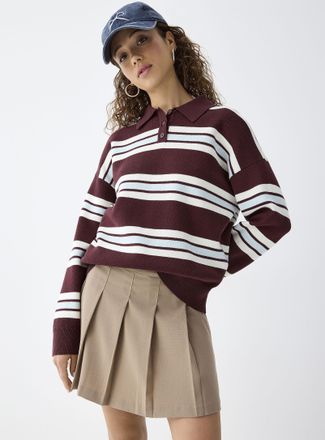 Twik Womens Wide stripe polo-collar sweater