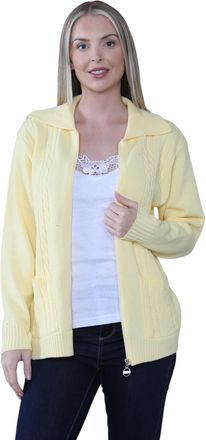 Generic Ladies Plus Size Zip Cardigan Women Zipped Cable Knit Long Sleeve Pocket Jumper (UK, Alpha, M, L, Regular, Regular, Yellow)