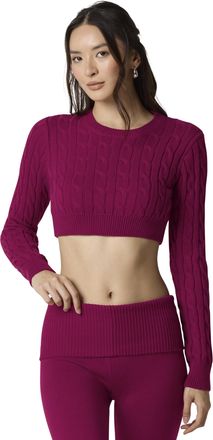 Florence By Mills Florence by Mills Womens Barre Super Crop Cable Sweater Pullover, Bing Cherry, Small