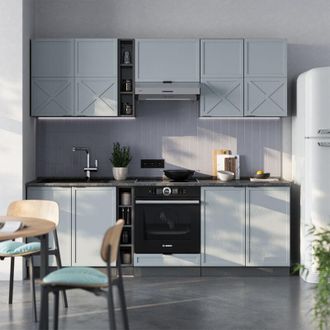 Vicco Cucina componibile Fame-Line, Azzurro-grigio/antracite, 235 cm senza piano di lavoro, Vicco