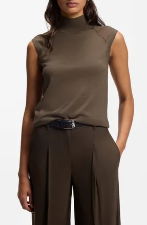 BOSS Fipini Virgin Wool Mock Neck Top in Walnut at Nordstrom, Size Xx-Large