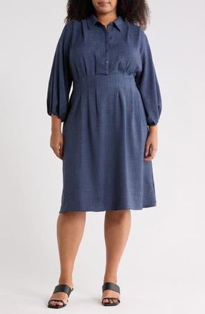 Max Studio Balloon Sleeve Pleated Waist Shirtdress in Heather Indigo at Nordstrom Rack, Size 1 X
