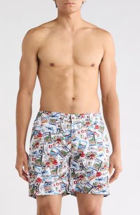 Robert Graham Around The World Hybrid Swim Trunks in White/Blue Multi at Nordstrom Rack, Size Xx-Large