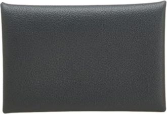 Herm&egrave;s Pre-owned Wallets, female, Gray, Size: ONE SIZE Pre-owned Calvi Vau Epsom Card Case