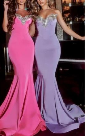 Portia & Scarlett Strapless Rhinestone Trim Gown In Lilac