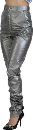 Dolce & Gabbana Womens Metallic Silver High Waist Skinny Pants Polyester