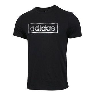 adidas Alphabet Printing Sports Stylish Round Neck Short Sleeve Black DY8721