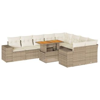 vidaXL Vidaxl - 10 Piece Garden Sofa Set with Cushions Beige Poly Rattan Acacia