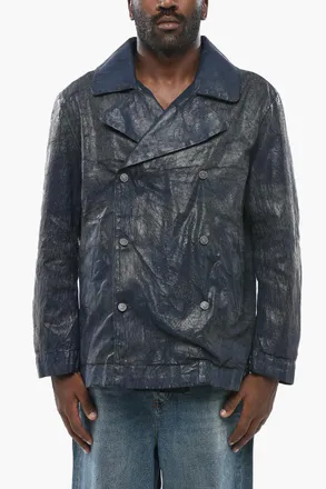Diesel Double-Breasted Crackle-Effect Jacket D-BONDED-S With Logo Buttons Diesel