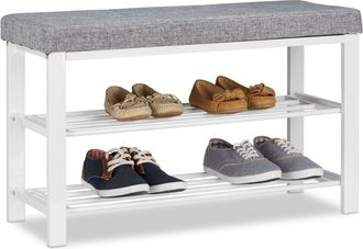 Relaxdays Relaxdays - Banco Zapatero Moderno Con 2 Niveles, Metal-tela, Gris, 50 X 81 X 32 Cm