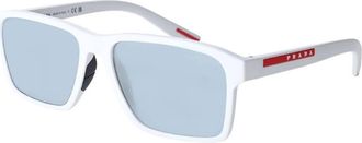 Prada Light Blue Mirror Silver Rectangular Mens Sunglasses PS 05YS TWK40A 58