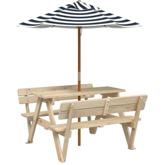 vidaXL Mesa De Picnic Para 4 Ni&ntilde;os Agujero Para Sombrilla Madera Abeto Vidaxl