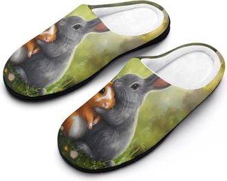 Generic Rabbits And Guinea Pigs Mens Slippers Slip On Comfortable Fleece Cotton House Shoes Winter