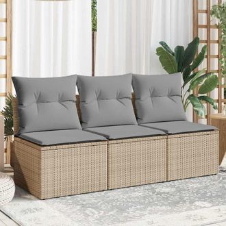 vidaXL Sof&aacute; De Jard&iacute;n De 3 Plazas Con Cojines Rat&aacute;n Sint&eacute;tico Beige Vidaxl