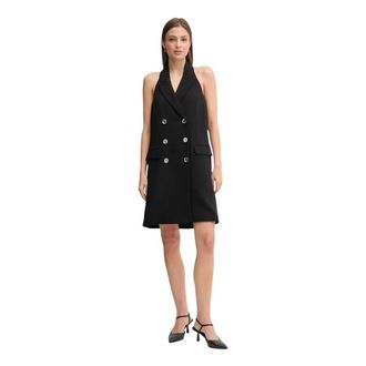 DKNY Dkny, Kleedjes, Dames, Zwart, XS, Polyester, Jurk met halternek en knoopjes