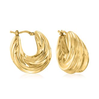 Ross-Simons Italian 18kt Gold Over Sterling Ribbed Twist Hoop Earrings