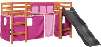 vidaXL Vidaxl - Cama Alta Para Ni&ntilde;os Con Cortinas Madera Pino Rosa 80x200 Cm